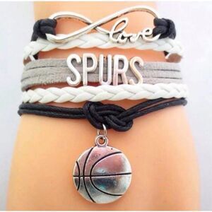 New Womens San Antonio Spurs Multi-Cord Silver & Black Infinity Bracelet